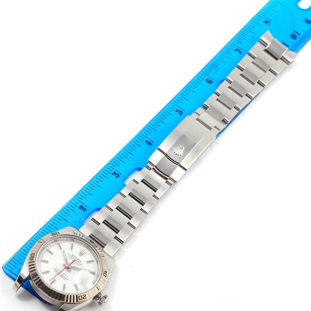 The image shows a Rolex Turn-o-Graph 116264 Men
s Stainless Steel White Dial 116264 Men
s Stainless Steel White Dial watch lying flat, displaying the face, bezel, crown, and metal bracelet with clasp.