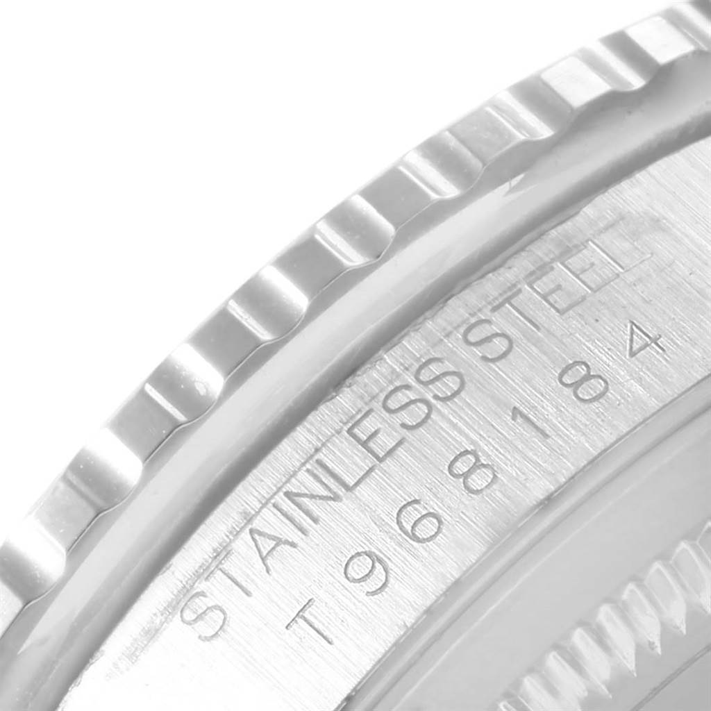This image shows a close-up angle of the stainless steel case back of a Rolex Turn-o-Graph 16264 Men's Stainless Steel Silver Dial 16264 Men's Stainless Steel Silver Dial watch.
