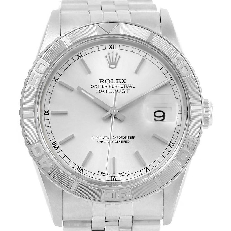 Rolex Turnograph Datejust Steel 18K White Gold Silver Dial Watch 16264 SwissWatchExpo