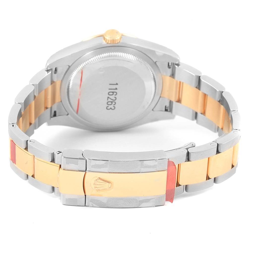 This image shows the back case and bracelet clasp of a Rolex Turn-o-Graph 116263 Men's Stainless Steel Champagne Dial 116263 Men's Stainless Steel Champagne Dial watch, with the model number visible.