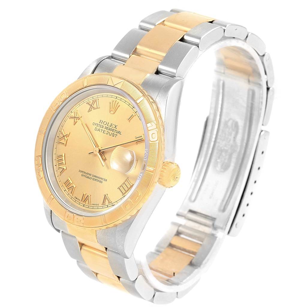 The image shows a Rolex Turn-o-Graph 16263 Men
s Steel and Gold (two tone) Champagne Dial 16263 Men
s Steel and Gold (two tone) Champagne Dial watch at a three-quarter angle highlighting the face, bezel, crown, and bracelet.