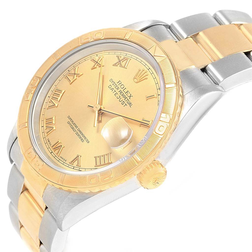 The image shows a Rolex Turn-o-Graph 16263 Men
s Steel and Gold (two tone) Champagne Dial 16263 Men
s Steel and Gold (two tone) Champagne Dial watch at a slight angle, highlighting the face, bezel, and part of the bracelet.
