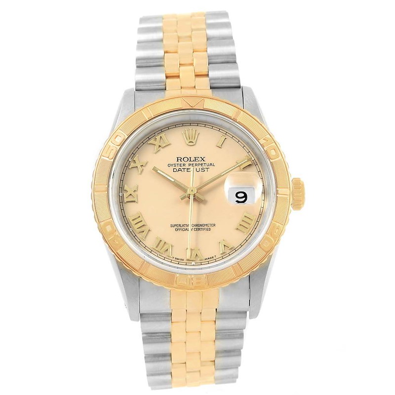 Rolex Datejust Turnograph Steel Yellow Gold Ivory Dial Mens Watch 16263 SwissWatchExpo
