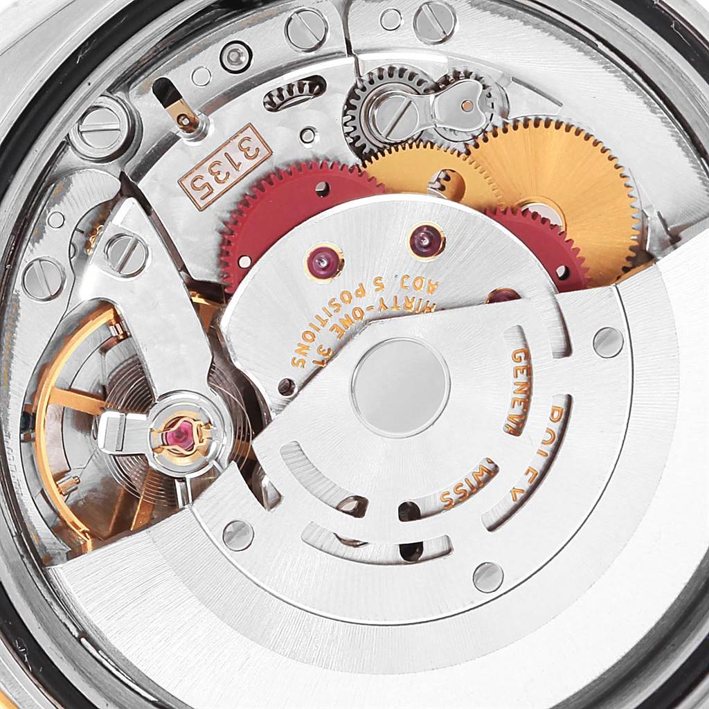 The image shows the movement and internal mechanical components of a Rolex Turn-o-Graph 116263 Men's Steel and Gold (two tone) Grey Dial 116263 Men's Steel and Gold (two tone) Grey Dial watch.
