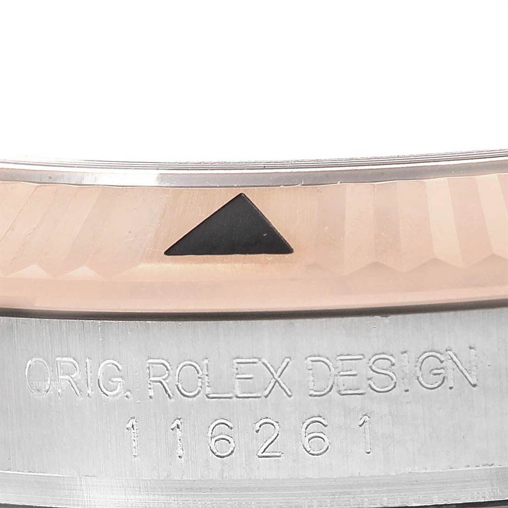 This image shows a close-up of the bezel and case of a Rolex Turn-o-Graph 116261 Men
s Stainless Steel Silver Dial 116261 Men
s Stainless Steel Silver Dial model.