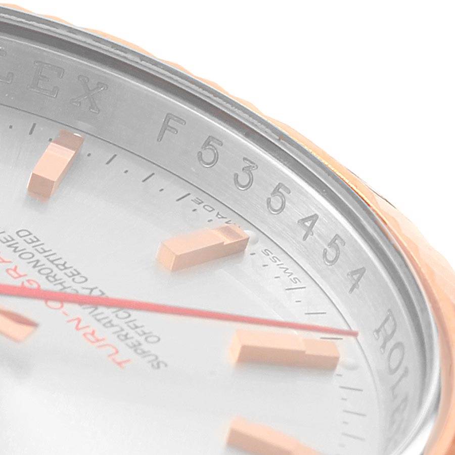 This is a close-up of the dial, bezel, and inner casing of the Rolex Turn-o-Graph 116261 Men
s Stainless Steel Silver Dial 116261 Men
s Stainless Steel Silver Dial model.