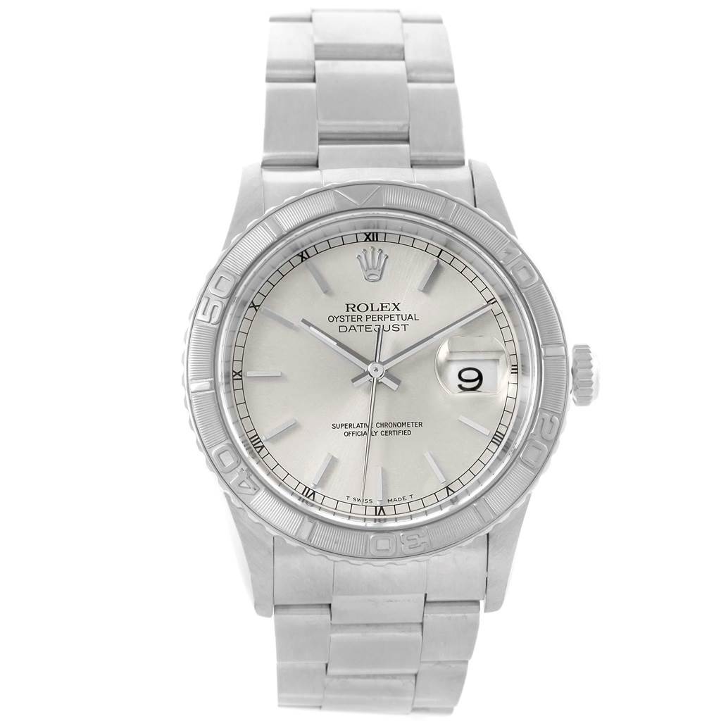 The image shows a Rolex Turn-o-Graph 16264 Men's Stainless Steel Silver Dial 16264 Men's Stainless Steel Silver Dial watch, viewed from the front, displaying its dial, bezel, and bracelet.