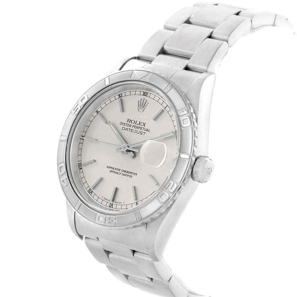 The Rolex Turn-o-Graph 16264 Men's Stainless Steel Silver Dial 16264 Men's Stainless Steel Silver Dial watch is shown at a slight angle, displaying its bracelet, dial, bezel, and crown.