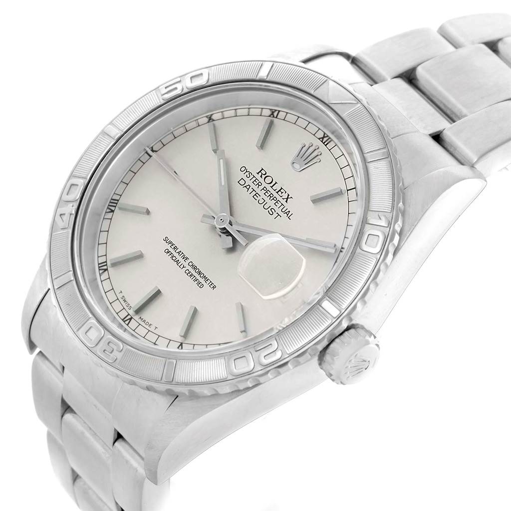 The image shows a Rolex Turn-o-Graph 16264 Men's Stainless Steel Silver Dial 16264 Men's Stainless Steel Silver Dial watch at a slight angle, highlighting the face, bezel, crown, and part of the bracelet.