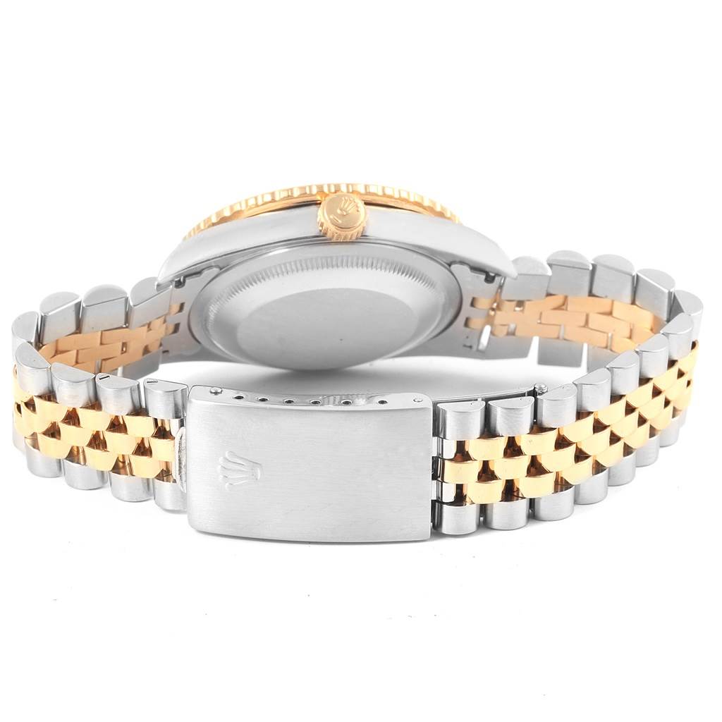 This image shows the back side and bracelet of a Rolex Turn-o-Graph 16263 Men
s Steel and Gold (two tone) Blue Dial 16263 Men
s Steel and Gold (two tone) Blue Dial watch, highlighting the clasp and caseback.