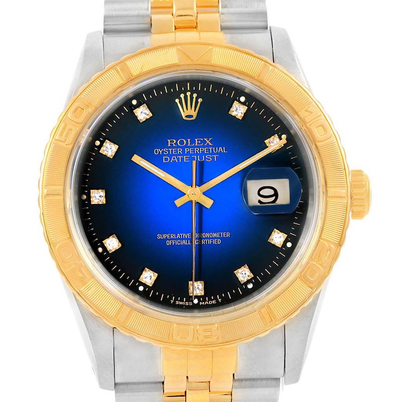 Rolex Datejust Turnograph Steel Yellow Gold Diamond Mens Watch 16263 SwissWatchExpo