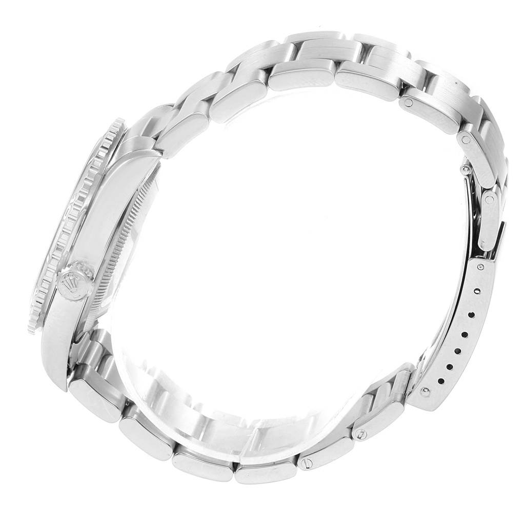 The image shows a side view of the Rolex Turn-o-Graph 16264 Men's Stainless Steel White Dial 16264 Men's Stainless Steel White Dial watch, highlighting the crown, case, and metal bracelet.