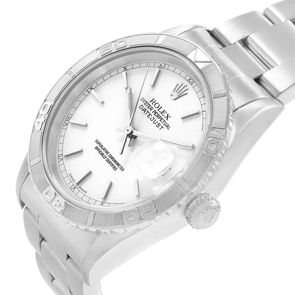 The Rolex Turn-o-Graph 16264 Men's Stainless Steel White Dial 16264 Men's Stainless Steel White Dial is shown at a slight angle, highlighting its face, bezel, and part of the bracelet.