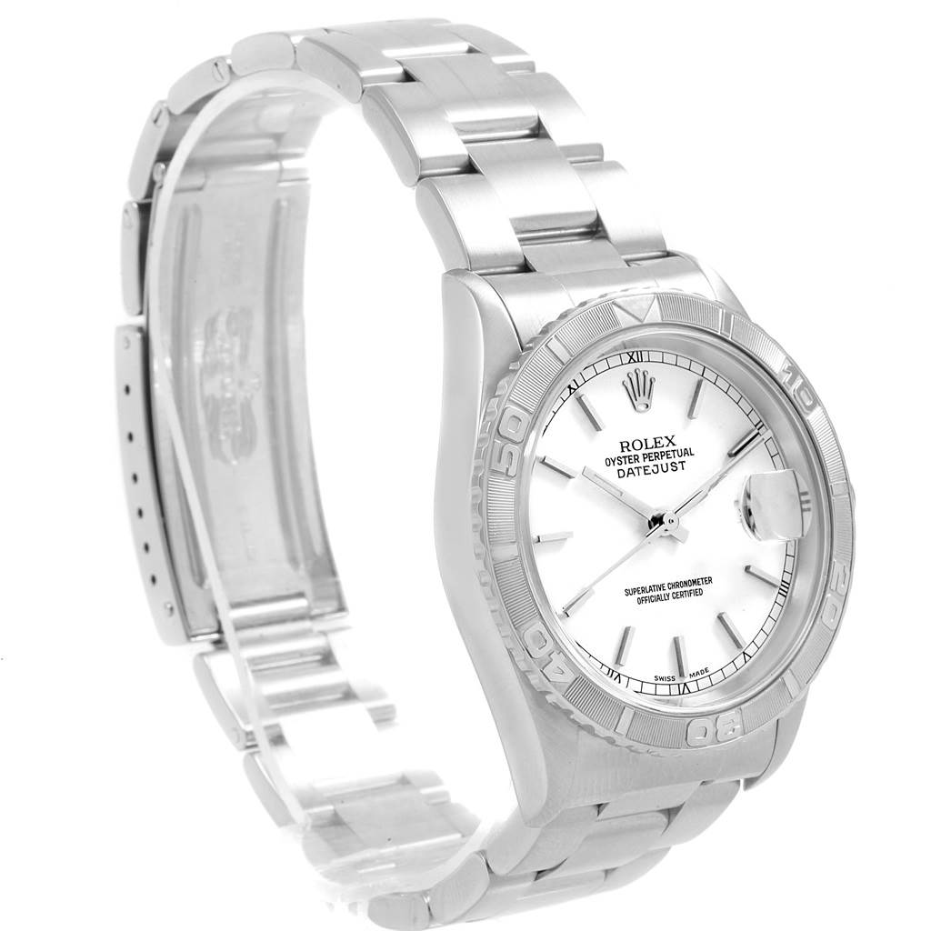 This image shows a Rolex Turn-o-Graph 16264 Men's Stainless Steel White Dial 16264 Men's Stainless Steel White Dial watch, angled from the front-left, displaying the face and part of the bracelet.