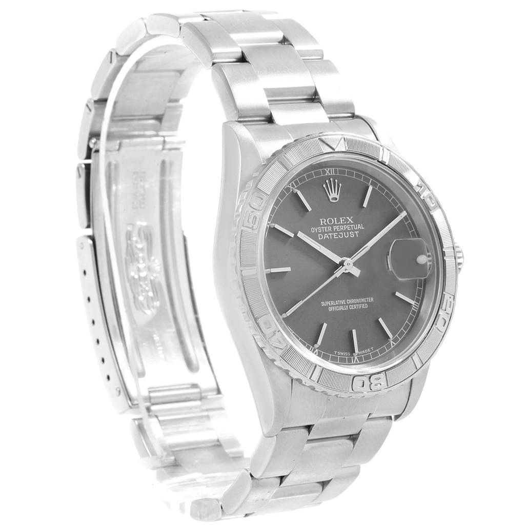 The Rolex Turn-o-Graph 16264 Men's Stainless Steel Grey Dial 16264 Men's Stainless Steel Grey Dial watch is shown at a three-quarter angle, displaying the face, bezel, and part of the bracelet.