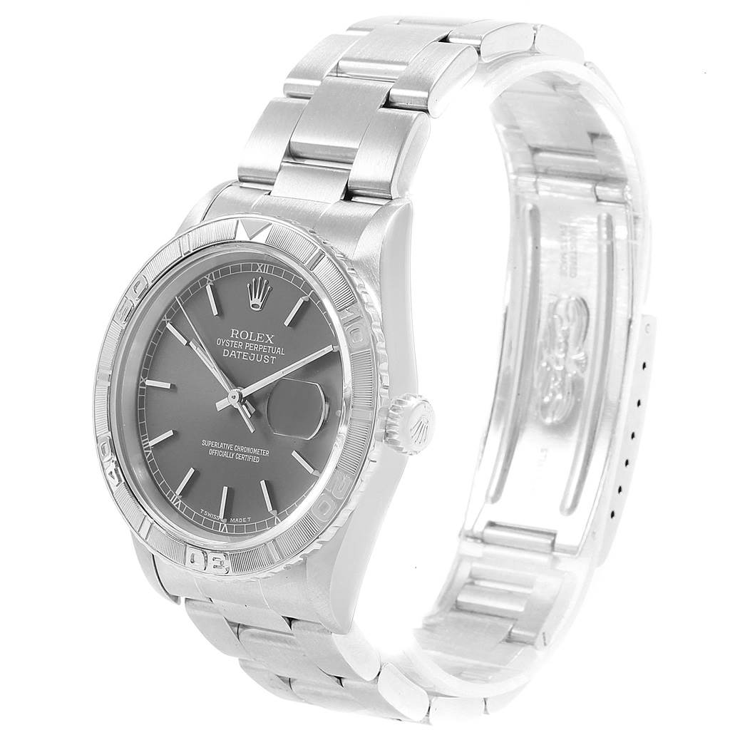 Image of a Rolex Turn-o-Graph 16264 Men's Stainless Steel Grey Dial 16264 Men's Stainless Steel Grey Dial watch showing a three-quarter side view, including the bezel, dial, crown, and bracelet.