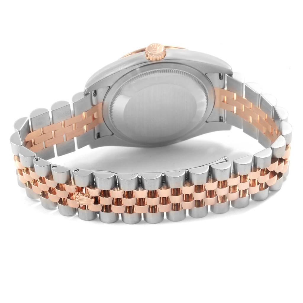 This image shows the back view of the Rolex Turn-o-Graph 116261 Men's Stainless Steel White Dial 116261 Men's Stainless Steel White Dial watch, focusing on its case back and two-tone bracelet.