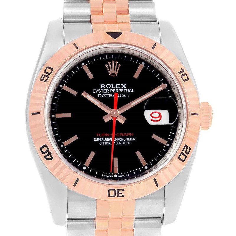 Rolex Turnograph Datejust Steel Rose Gold Black Dial Watch 116261 SwissWatchExpo