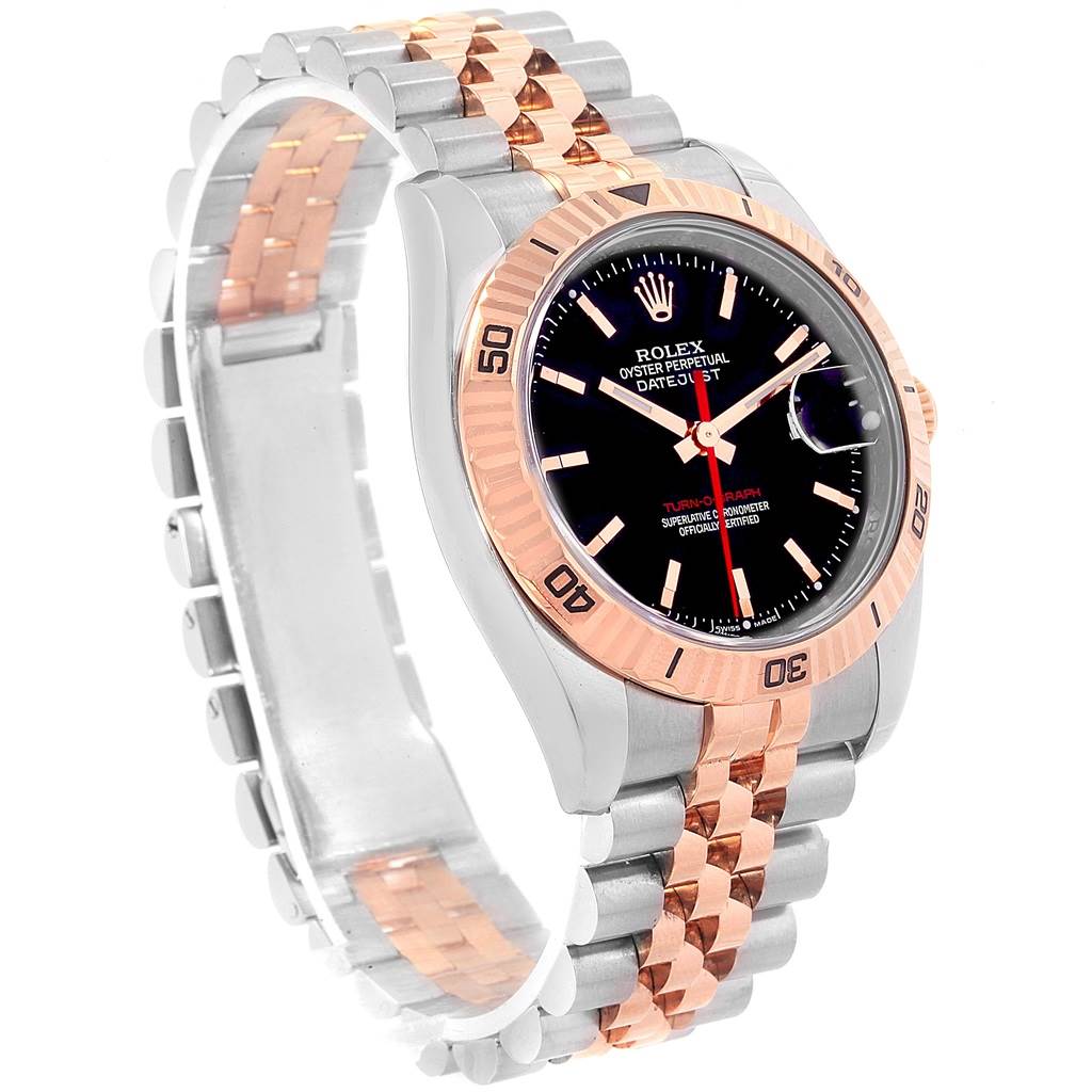 The image shows a Rolex Turn-o-Graph 116261 Men's Stainless Steel Black Dial 116261 Men's Stainless Steel Black Dial watch at a three-quarter angle, highlighting its dial, bezel, and two-tone bracelet.