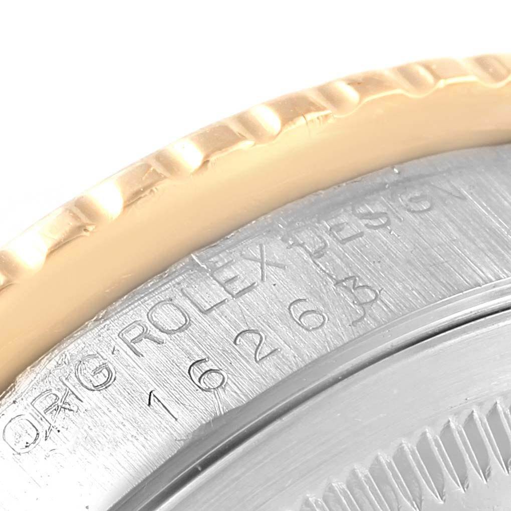 The image shows a close-up of the Rolex Turn-o-Graph 16263 Men's Steel and Gold (two tone) Grey Dial 16263 Men's Steel and Gold (two tone) Grey Dial's model number and fluted bezel.