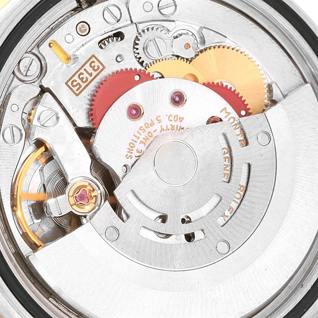 This image shows a close-up view of the movement mechanism inside a Rolex Turn-o-Graph 16263 Men's Steel and Gold (two tone) Grey Dial 16263 Men's Steel and Gold (two tone) Grey Dial watch.