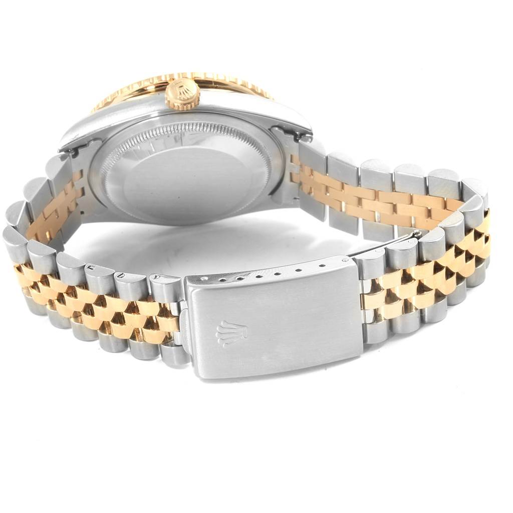 The image shows the back case and clasp of a Rolex Turn-o-Graph 16263 Men's Steel and Gold (two tone) Grey Dial 16263 Men's Steel and Gold (two tone) Grey Dial watch, featuring a two-tone metal bracelet.