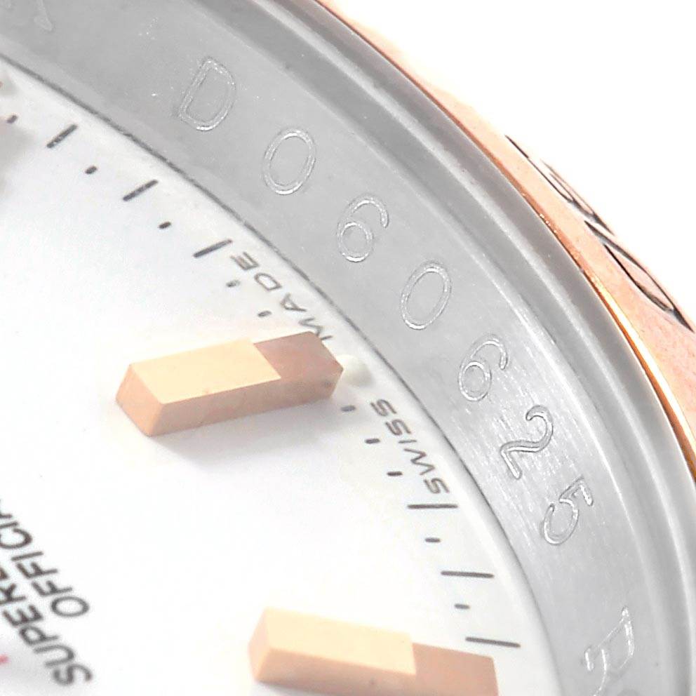The image shows a close-up of the dial, bezel, and serial number area of a Rolex Turn-o-Graph 116261 Men
s Stainless Steel White Dial 116261 Men
s Stainless Steel White Dial watch.