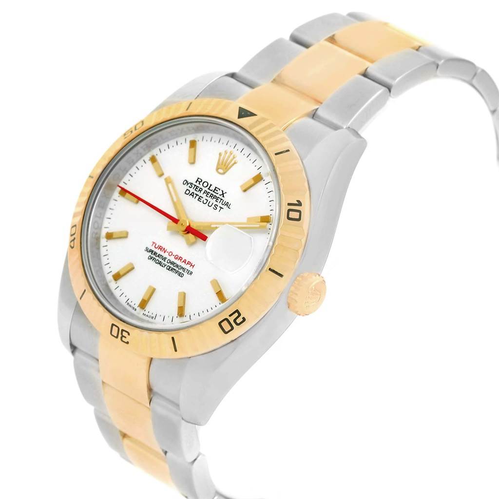 The image shows a front angle of a Rolex Turn-o-Graph 116263 Men's Stainless Steel White Dial 116263 Men's Stainless Steel White Dial watch, highlighting the face, bezel, and part of the bracelet.