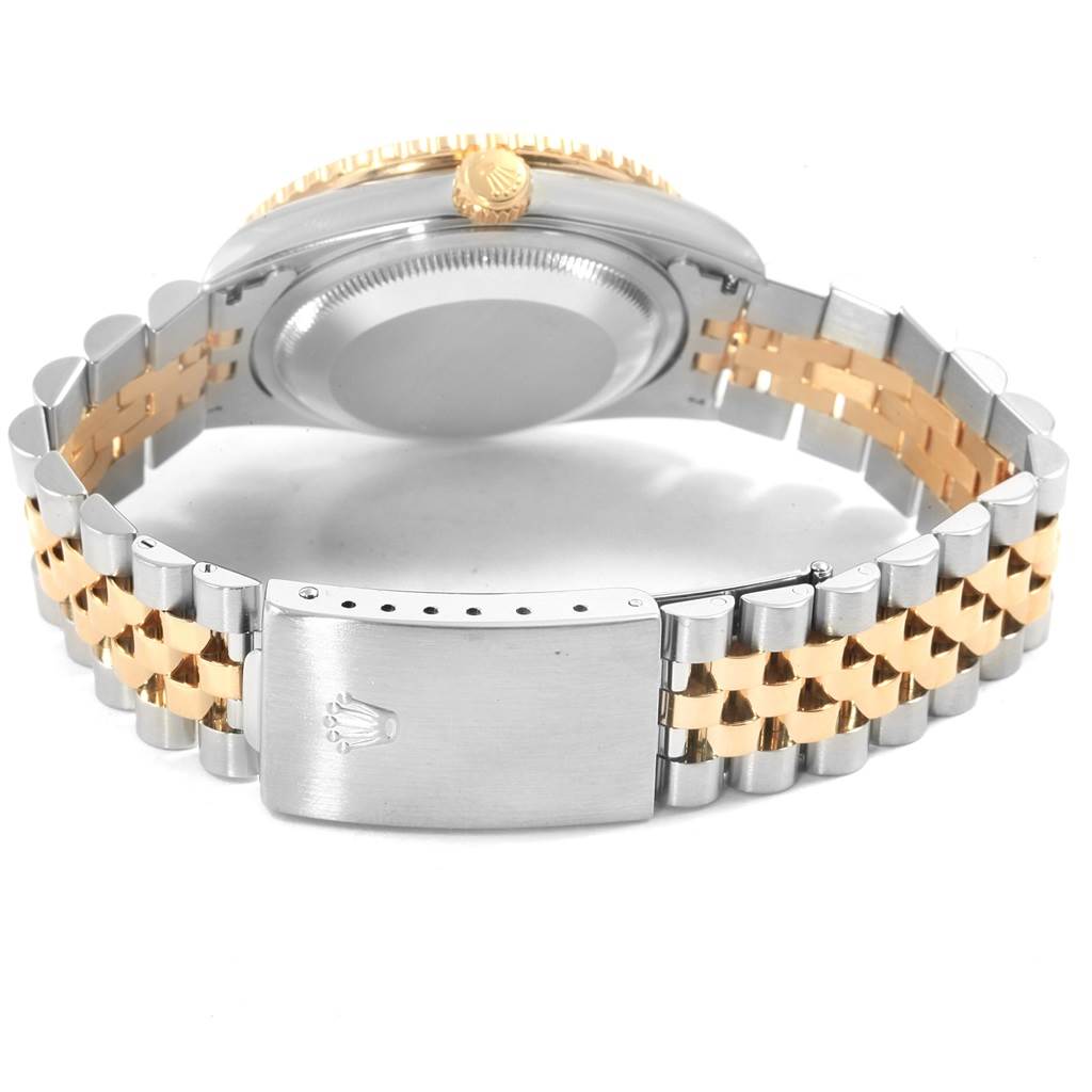 This image shows the back view of a Rolex Turn-o-Graph 16263 Men's Steel and Gold (two tone) Blue Dial 16263 Men's Steel and Gold (two tone) Blue Dial watch, highlighting the bracelet and clasp.