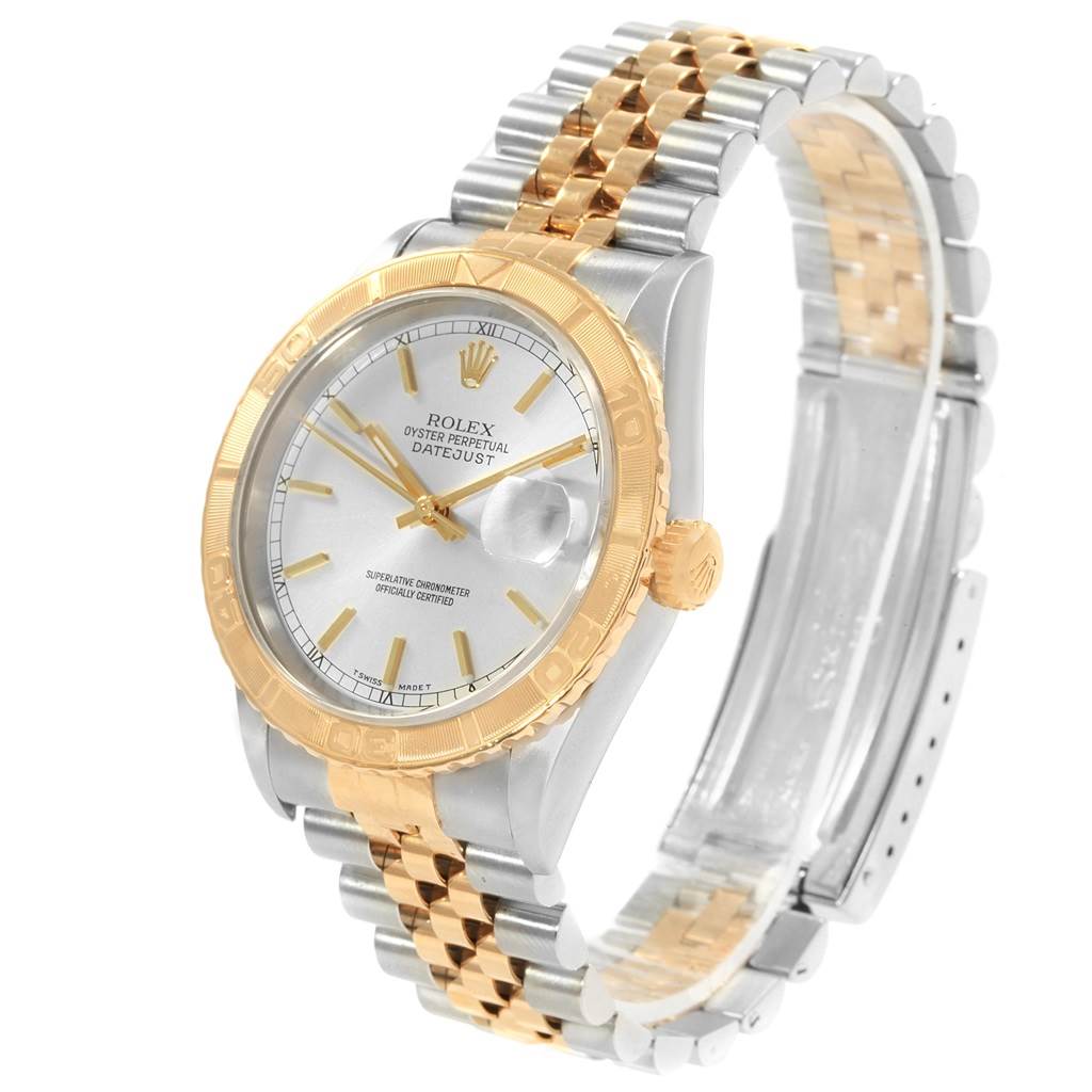 This Rolex Turn-o-Graph 16263 Men's Steel and Gold (two tone) Silver Dial 16263 Men's Steel and Gold (two tone) Silver Dial watch is shown at a slight front angle, displaying the face, bezel, crown, and bracelet.
