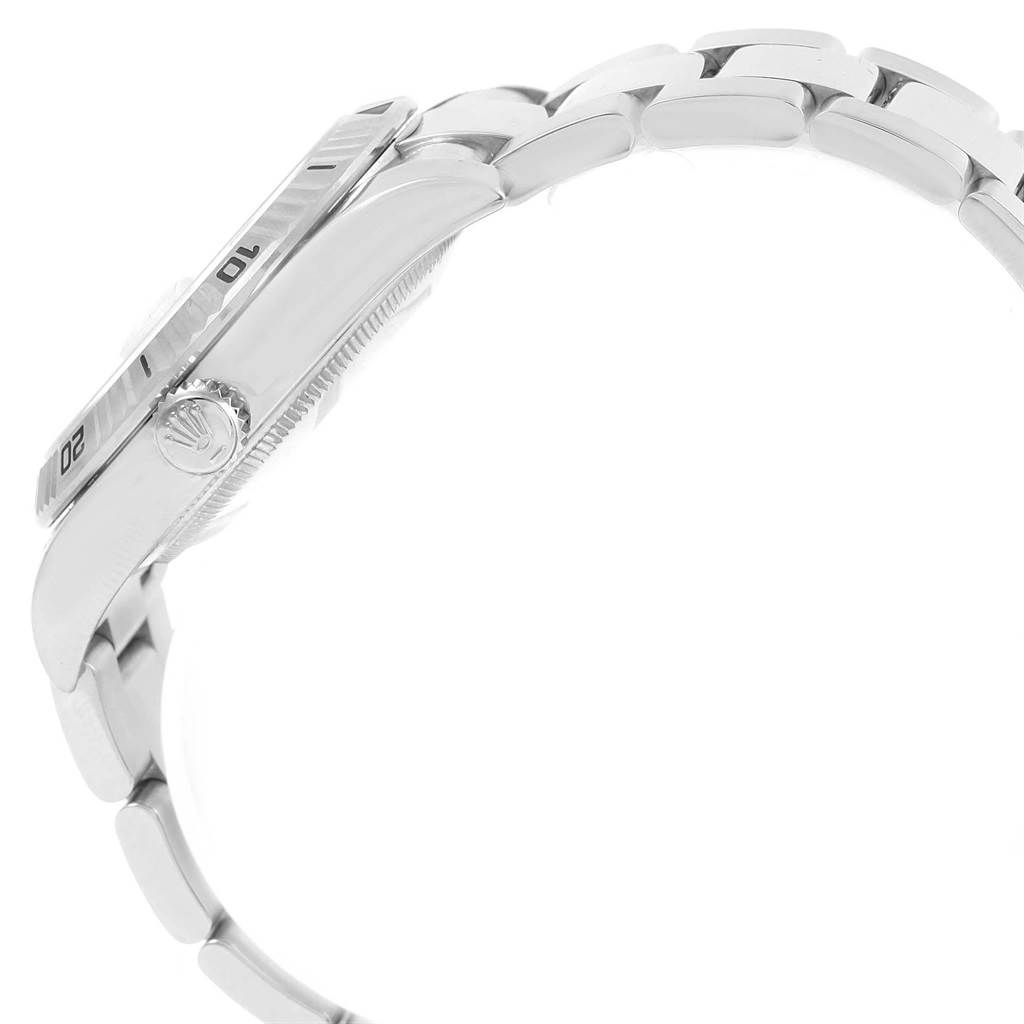 The image shows a side view of the Rolex Turn-o-Graph 116264 Men's Stainless Steel White Dial 116264 Men's Stainless Steel White Dial model focusing on the bezel, crown, and part of the bracelet.