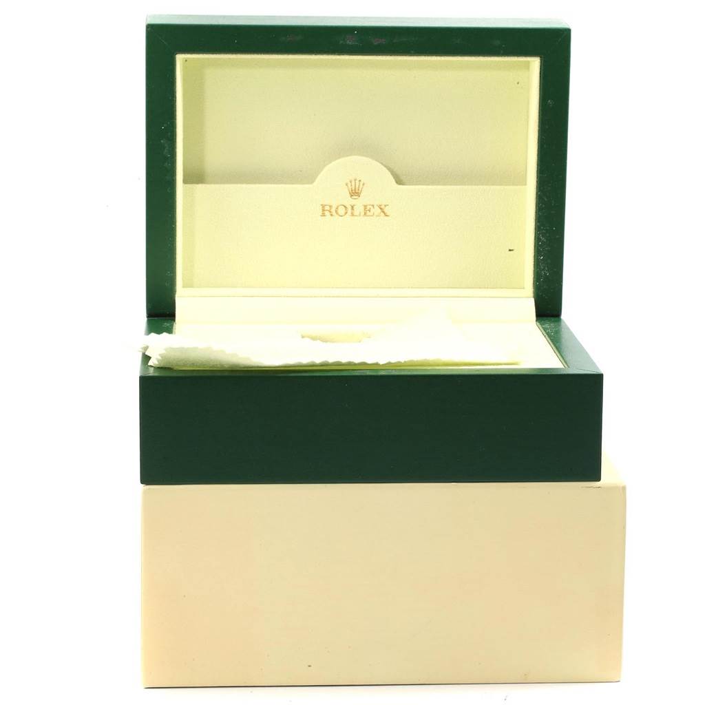 The image shows an open Rolex watch box, likely for the Turn-o-Graph model, featuring the inner and outer boxes.