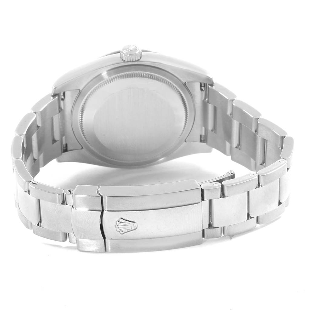 This image shows the back view, crown, and bracelet clasp of a Rolex Turn-o-Graph 116264 Men's Stainless Steel White Dial 116264 Men's Stainless Steel White Dial watch.