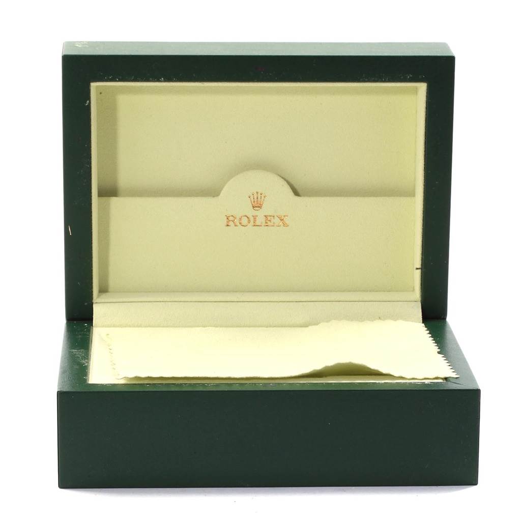 The image shows an open Rolex Turn-o-Graph 116264 Men's Stainless Steel White Dial 116264 Men's Stainless Steel White Dial watch box with a cleaning cloth inside.