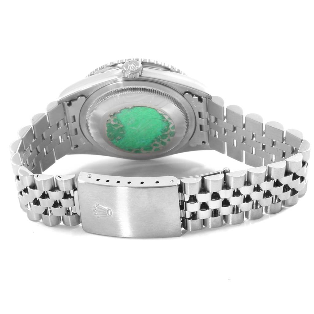 The image shows the back and bracelet clasp of the Rolex Turn-o-Graph 16264 Men
s Stainless Steel Blue Dial 16264 Men
s Stainless Steel Blue Dial watch, focusing on the case back and Jubilee bracelet.