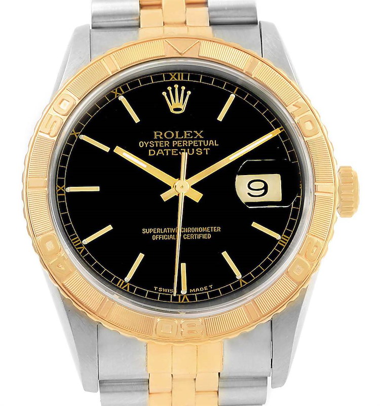 Rolex Datejust Turnograph 36 Steel Yellow Gold Black Dial Watch 16263 SwissWatchExpo