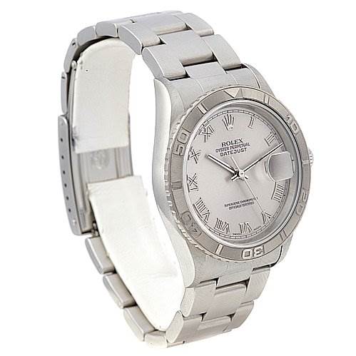 The image displays a Rolex Turn-o-Graph 16264 Men's Stainless Steel Grey Dial 16264 Men's Stainless Steel Grey Dial watch at a three-quarters angle, showcasing its dial, bezel, and bracelet.