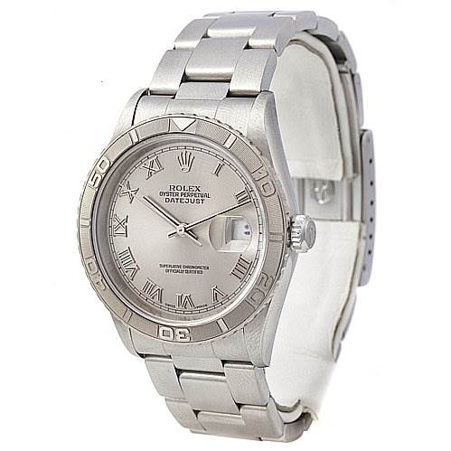 The image shows a front-angle view of a Rolex Turn-o-Graph 16264 Men's Stainless Steel Grey Dial 16264 Men's Stainless Steel Grey Dial watch, displaying its dial, bezel, and bracelet.