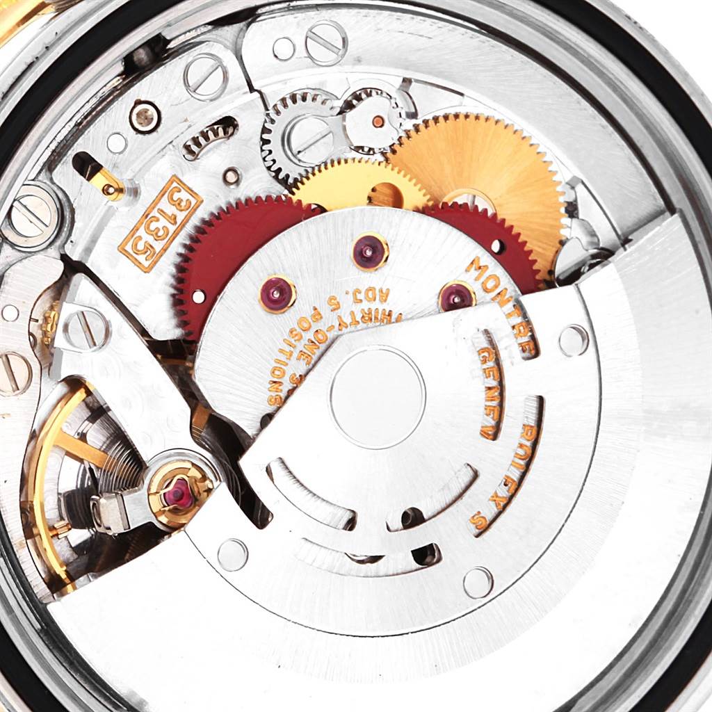 This is a close-up view of the inner mechanical movement of the Rolex Turn-o-Graph 16263 Men
s Steel and Gold (two tone) Blue Dial 16263 Men
s Steel and Gold (two tone) Blue Dial watch.