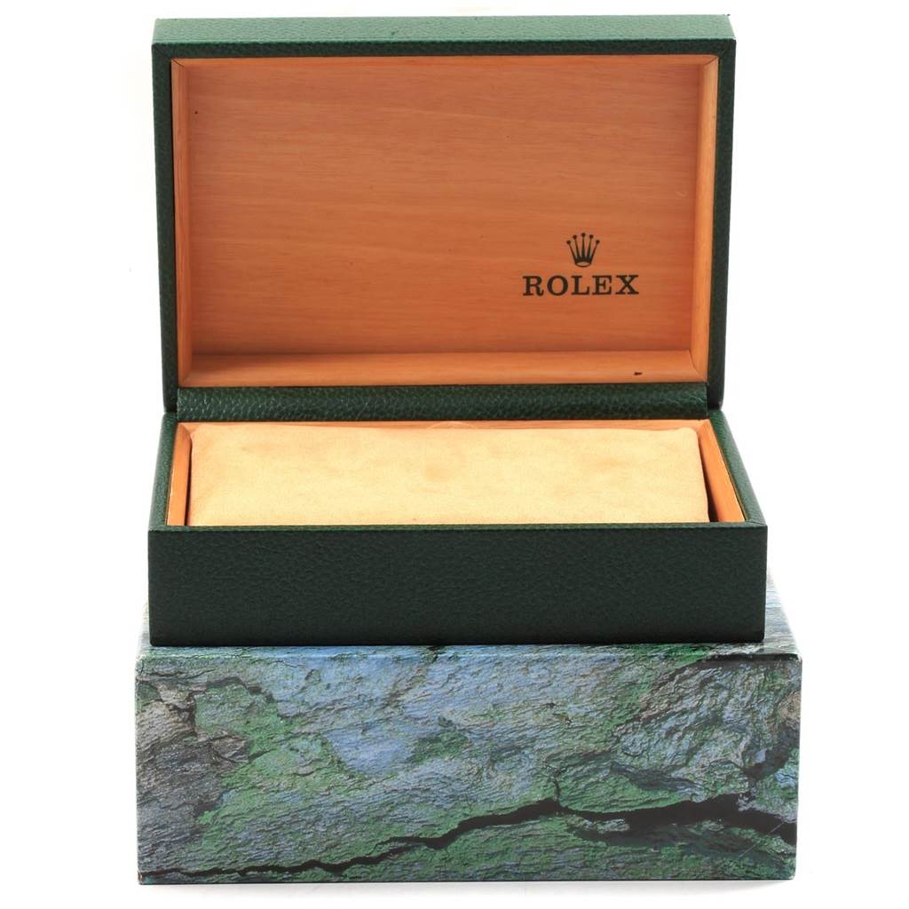 The image shows an opened box for the Rolex Turn-o-Graph 16264 Men
s Stainless Steel Blue Dial 16264 Men
s Stainless Steel Blue Dial watch, with the brand logo visible inside the lid.