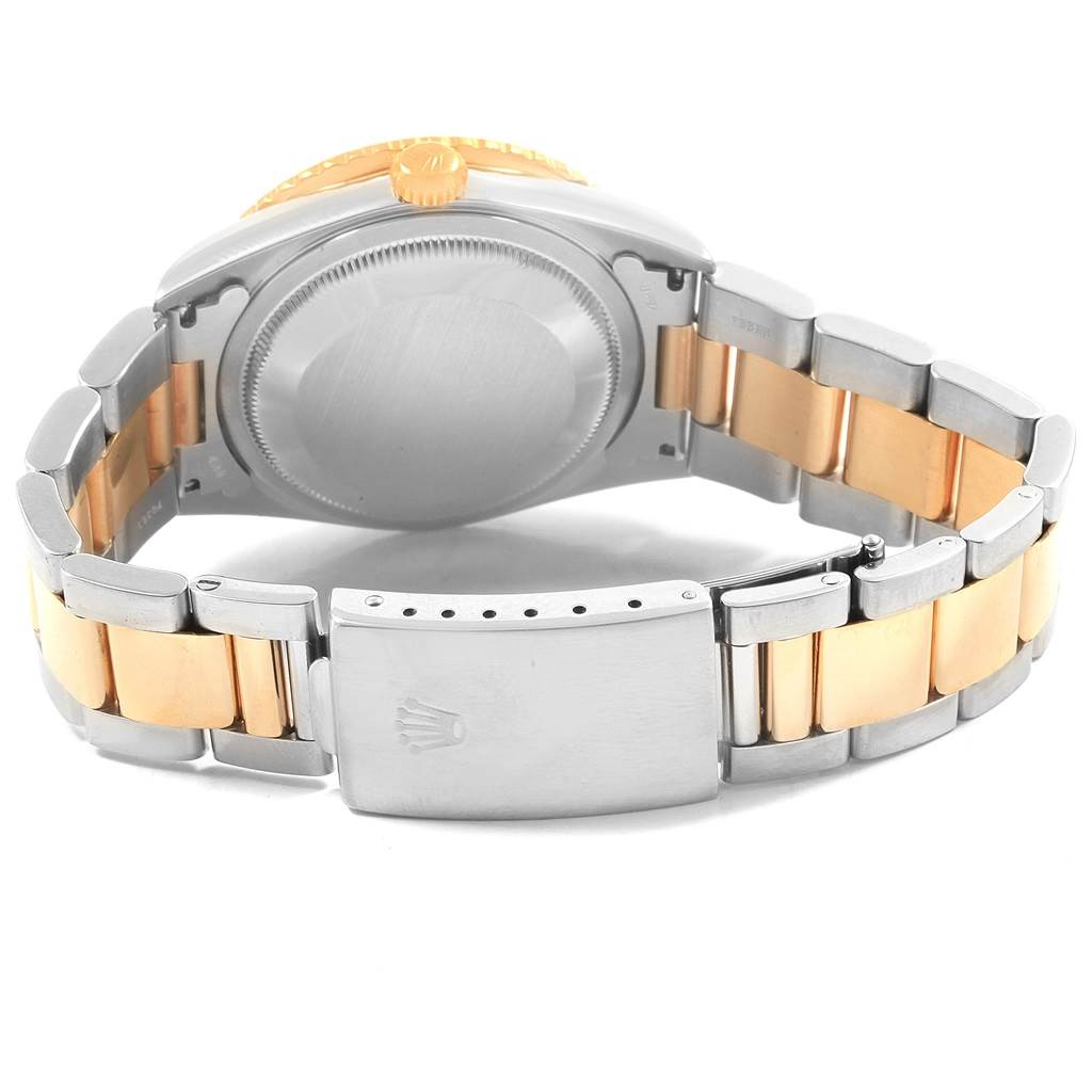 The image shows the back view of the Rolex Turn-o-Graph 16263 Men's Steel and Gold (two tone) Champagne Dial 16263 Men's Steel and Gold (two tone) Champagne Dial watch, highlighting its case back and two-tone bracelet.