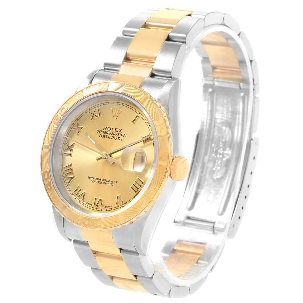 The image shows a Rolex Turn-o-Graph 16263 Men's Steel and Gold (two tone) Champagne Dial 16263 Men's Steel and Gold (two tone) Champagne Dial watch at a three-quarter angle, highlighting the dial, bezel, crown, and bracelet.