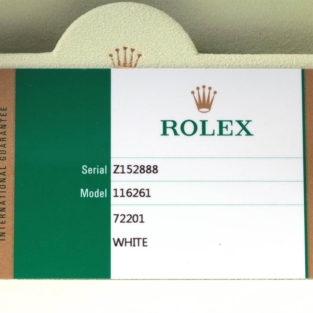 This image shows the international guarantee card for the Rolex Turn-o-Graph 116261 Men's Stainless Steel White Dial 116261 Men's Stainless Steel White Dial model 116261.