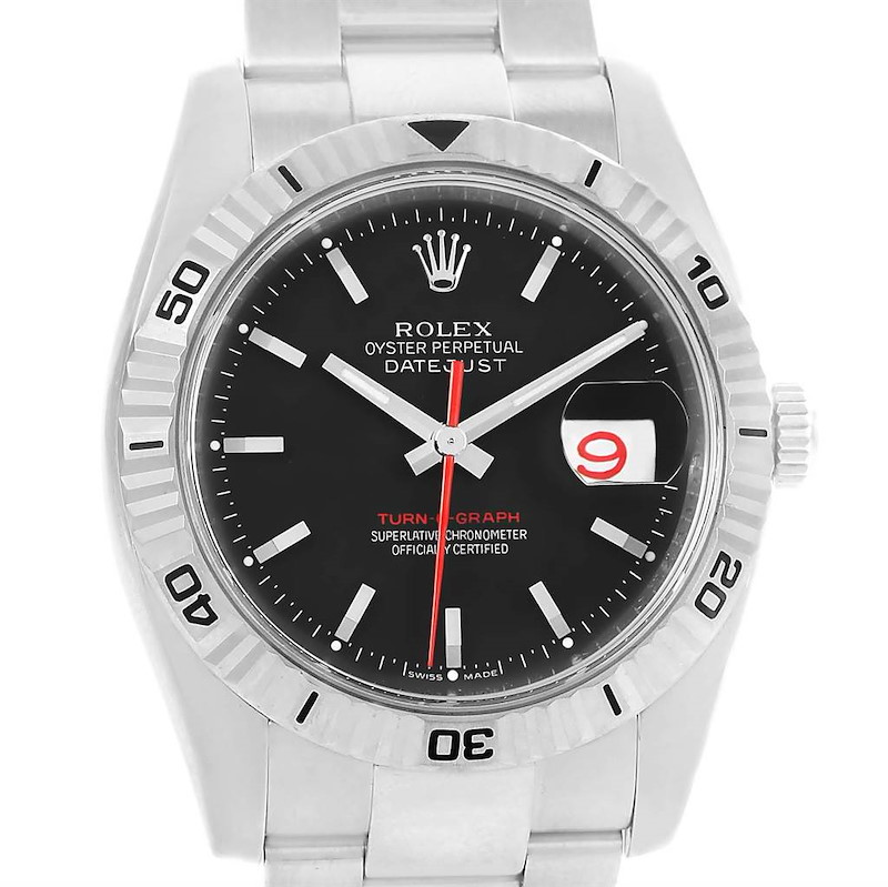 Rolex Datejust Thunderbird Turnograph Black Dial Mens Watch 116264 SwissWatchExpo