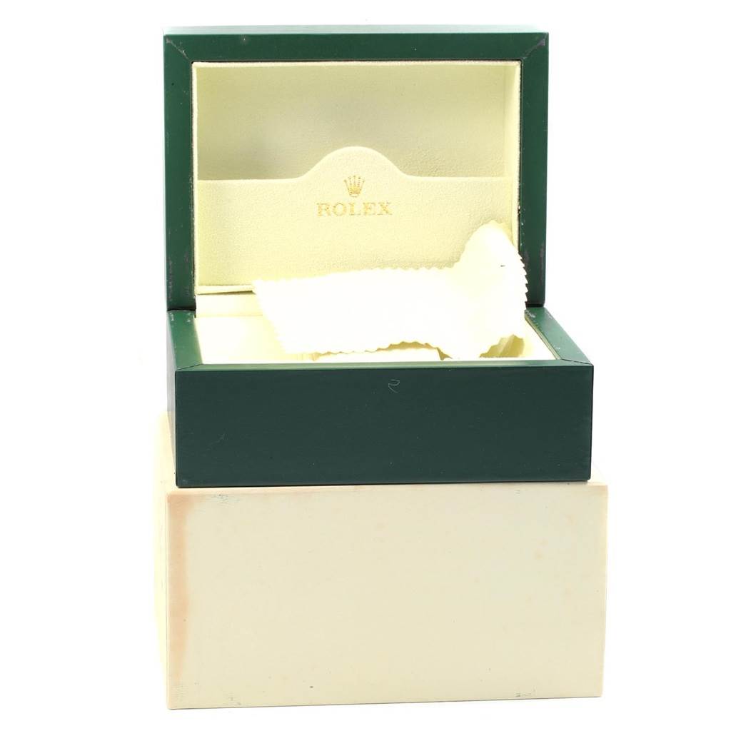 This image shows an open Rolex box, specific to the Turn-o-Graph model, with a cleaning cloth inside.