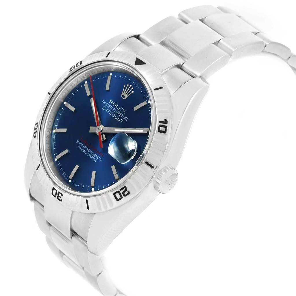 The image shows a Rolex Turn-o-Graph 116264 Men's Stainless Steel Blue Dial 116264 Men's Stainless Steel Blue Dial watch at a three-quarter angle, highlighting the dial, bezel, crown, and bracelet.