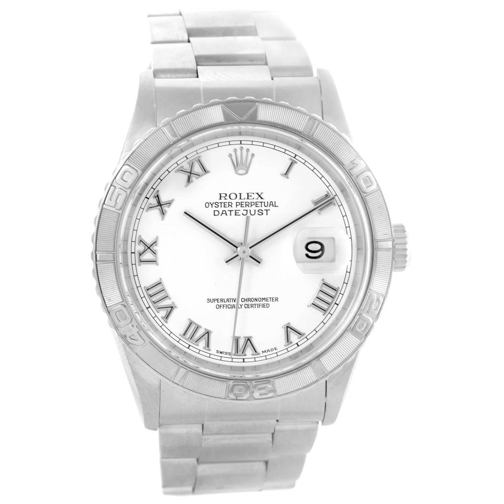 The image shows a front view of the Rolex Turn-o-Graph 16264 Men
s Stainless Steel White Dial 16264 Men
s Stainless Steel White Dial watch, displaying the dial, bezel, and bracelet.