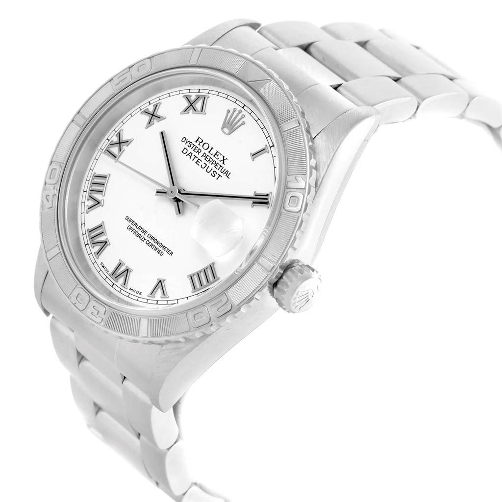 The image shows the Rolex Turn-o-Graph 16264 Men
s Stainless Steel White Dial 16264 Men
s Stainless Steel White Dial watch at a three-quarter angle, highlighting the face, bezel, crown, and bracelet.