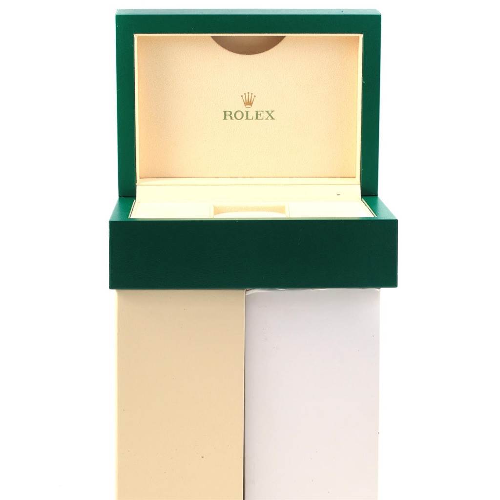The image shows an open green Rolex box for a Turn-o-Graph model watch, displaying the brand logo inside the lid.
