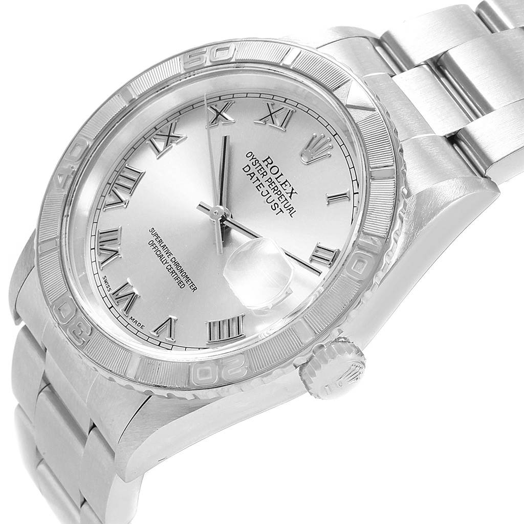 The image shows a close-up angle of the Rolex Turn-o-Graph 16264 Men's Stainless Steel Silver Dial 16264 Men's Stainless Steel Silver Dial watch, highlighting the dial, bezel, and part of the bracelet.